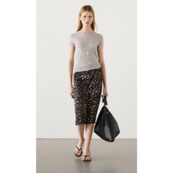 Massimo Dutti Womens Midi Skirt S Small Brown Animal Print Viscose 5210/848 NWT - Picture 1 of 12
